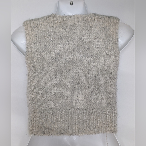 V-Neck Striped Knit Sweater Vest Handmade Shimmer Tinsel Vintage - Picture 6 of 8
